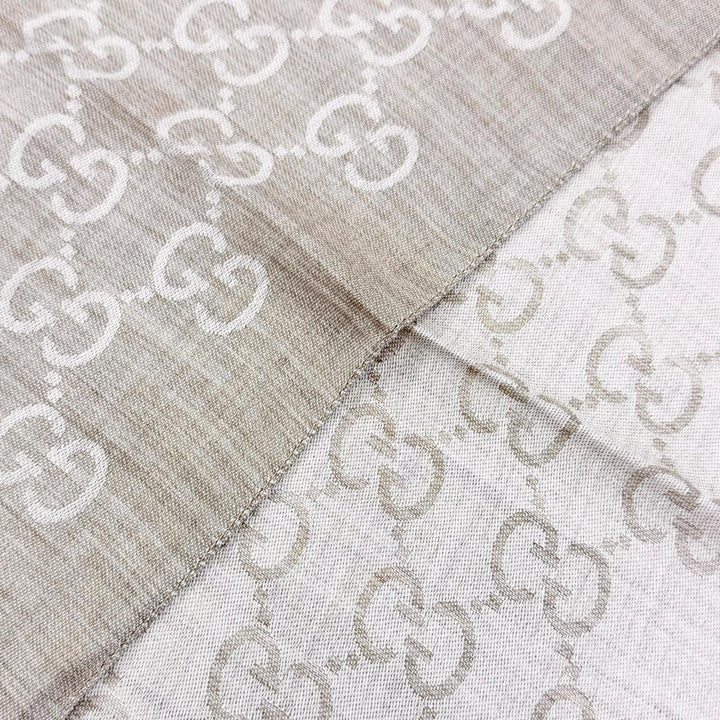 未使用品△GUCCI グッチ 165904 3G646 ウール シルク GGジャガード ミニフリンジ ショール ストール ベージュ 180×45 イタリア製 正規品