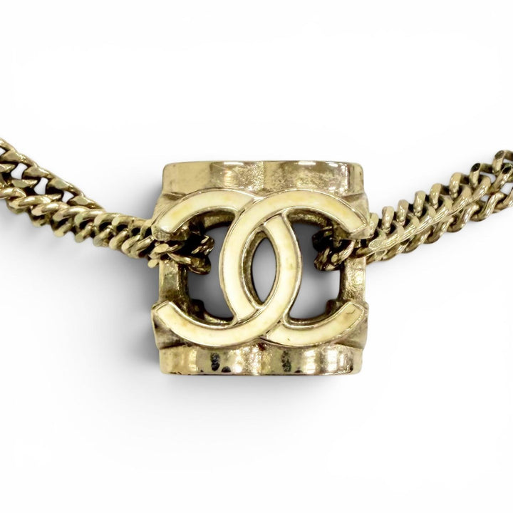極美品△CHANEL シャネル A22K CCロゴ ココマーク キューブ ネックレス チョーカー ネックレス アクセサリー ゴールド系 伊製 レディース