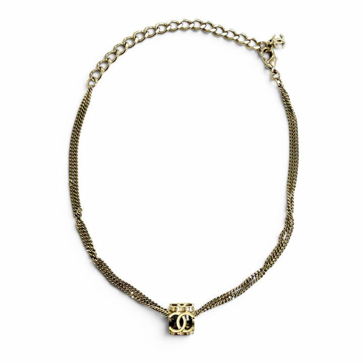 極美品△CHANEL シャネル A22K CCロゴ ココマーク キューブ ネックレス チョーカー ネックレス アクセサリー ゴールド系 伊製 レディース