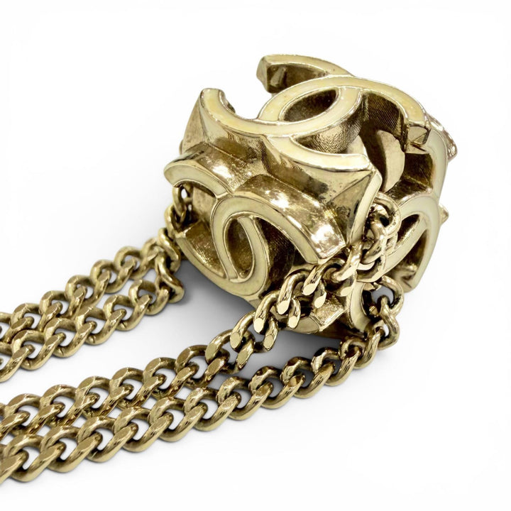 極美品△CHANEL シャネル A22K CCロゴ ココマーク キューブ ネックレス チョーカー ネックレス アクセサリー ゴールド系 伊製 レディース