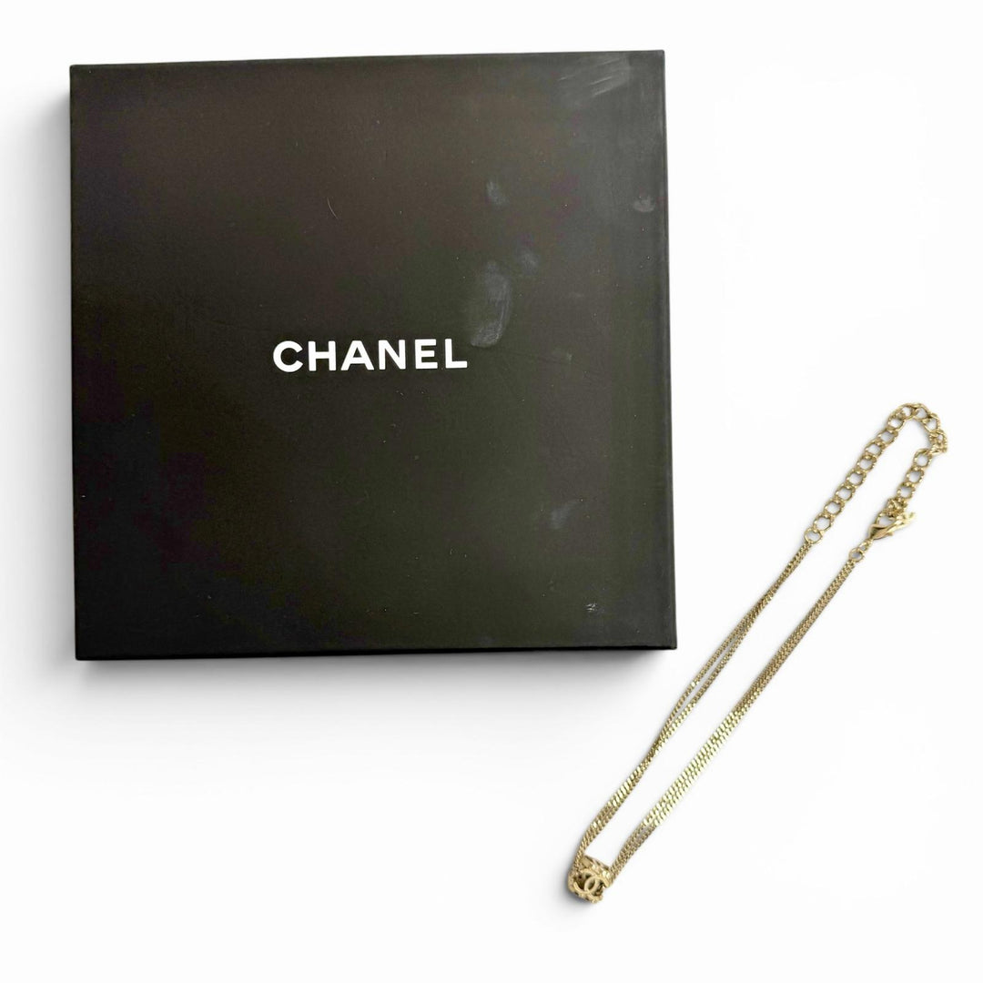 極美品△CHANEL シャネル A22K CCロゴ ココマーク キューブ ネックレス チョーカー ネックレス アクセサリー ゴールド系 伊製 レディース