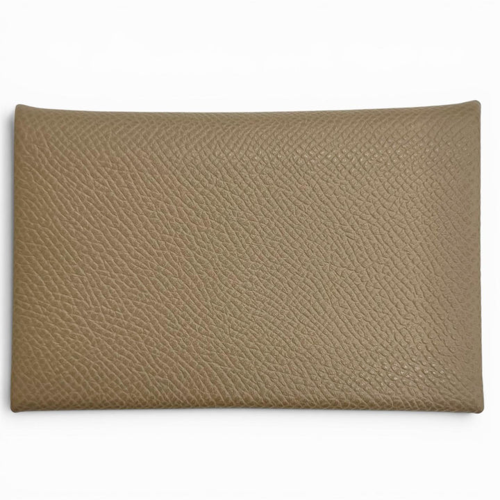 極美品△HERMES エルメス カルヴィ ヴォーエプソン エトゥープ シルバー金具 名刺入れ カードケース W刻印フランス製 レディース 箱付き