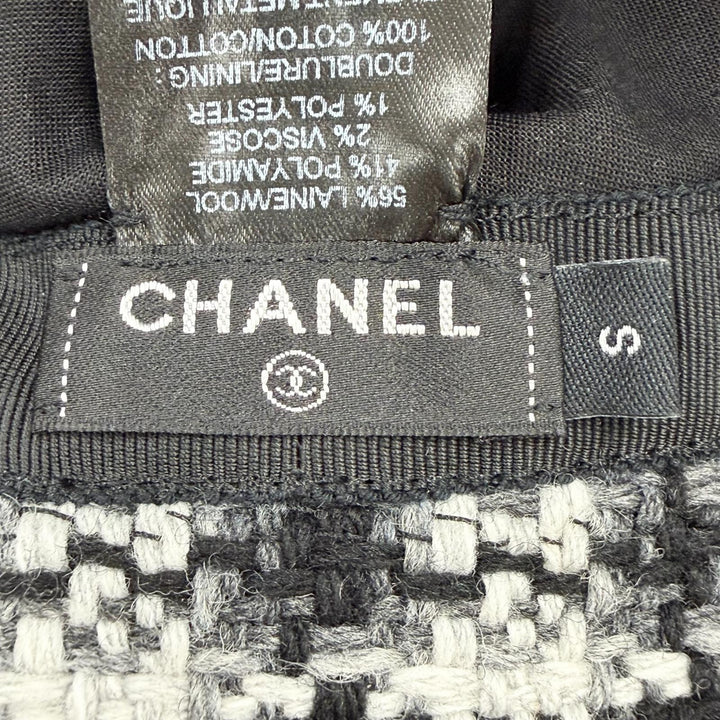 美品◇CHANEL シャネル ウール ココマーク金具付き ツイード バケットハット ブラック グレー ホワイト S イタリア製 正規品 レディース