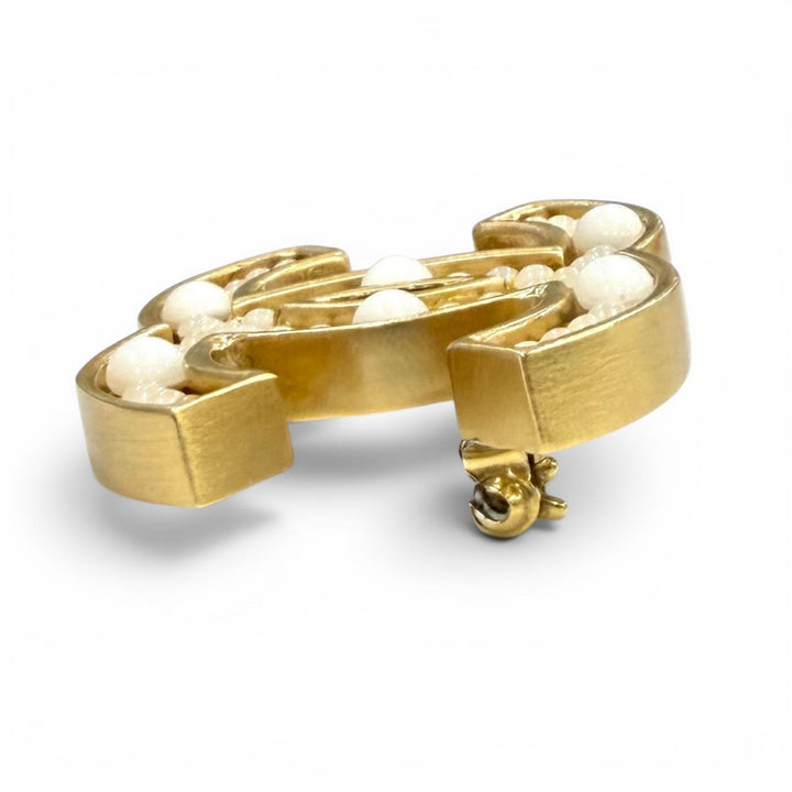 極美品★CHANEL シャネル ヴィンテージ 02A ココマークデザイン ブローチ アクセサリー ゴールド ホワイト レディース