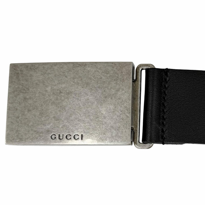 美品□GUCCI　グッチ　835193　ロゴバックル　くすみ加工　レザーベルト　シルバー　ブラック　イタリア製　90/36　メンズオススメ