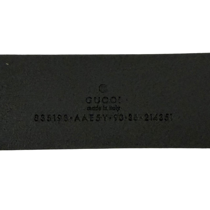 美品□GUCCI　グッチ　835193　ロゴバックル　くすみ加工　レザーベルト　シルバー　ブラック　イタリア製　90/36　メンズオススメ