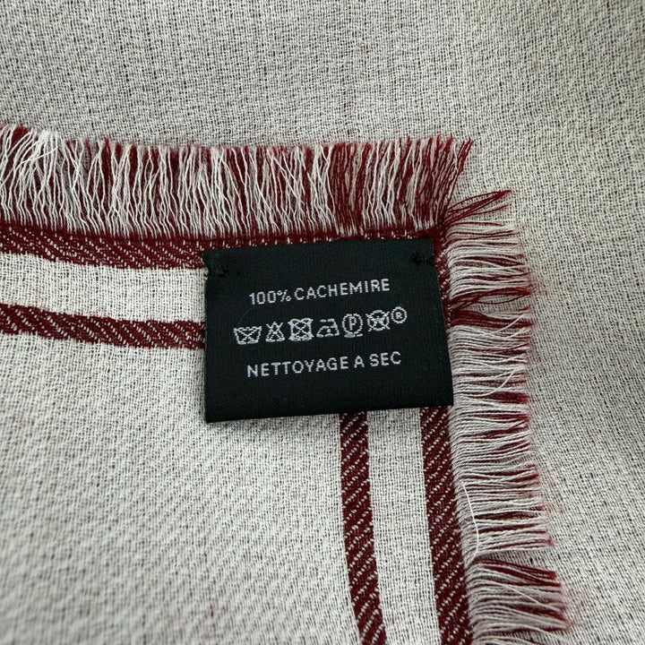極美品☆HERMES エルメス カレジェアン カシミヤ100％ フリンジ付 大判ショール スカーフ ボルドー オフホワイト 英国製 レディース