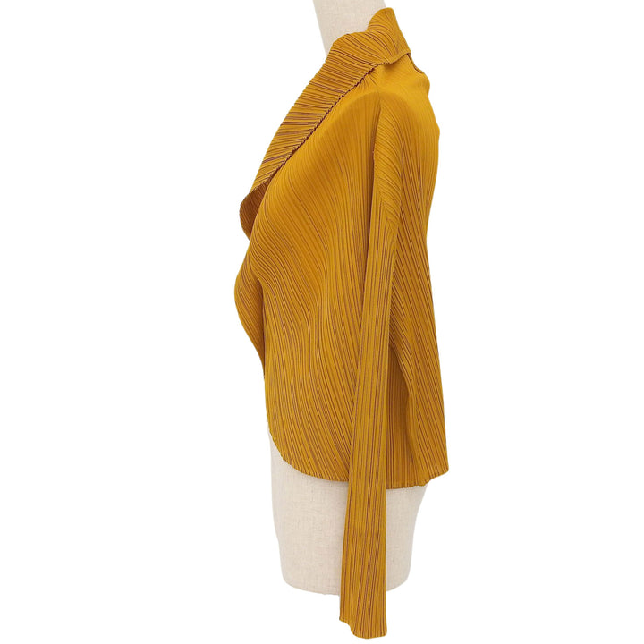 極美品▲PLEATS PLEASE プリーツプリーズ イッセイミヤケ PP23-JO164 ロングスリーブ カーディガン ブラウン 4 日本製 正規品 レディース