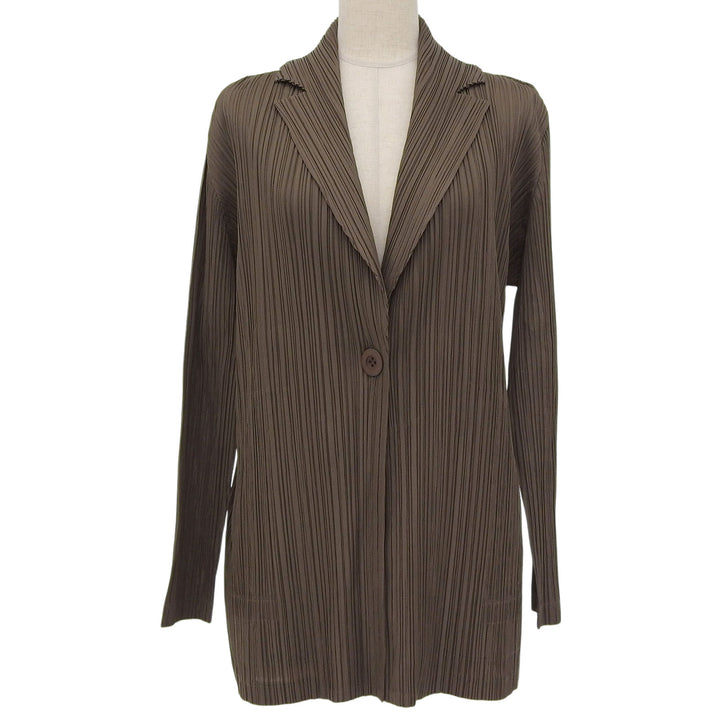 極美品▲PLEATS PLEASE プリーツプリーズ イッセイミヤケ PP51-JA451 カーディガン ジャケット カーキ系 2 日本製 正規品 レディース
