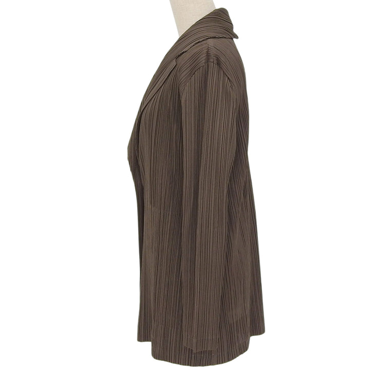 極美品▲PLEATS PLEASE プリーツプリーズ イッセイミヤケ PP51-JA451 カーディガン ジャケット カーキ系 2 日本製 正規品 レディース