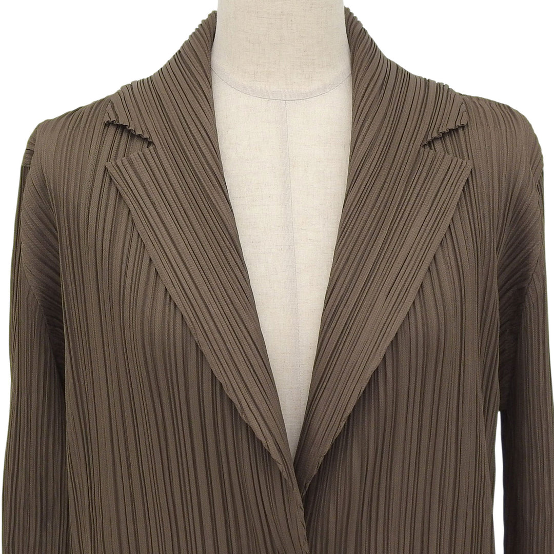 極美品▲PLEATS PLEASE プリーツプリーズ イッセイミヤケ PP51-JA451 カーディガン ジャケット カーキ系 2 日本製 正規品 レディース