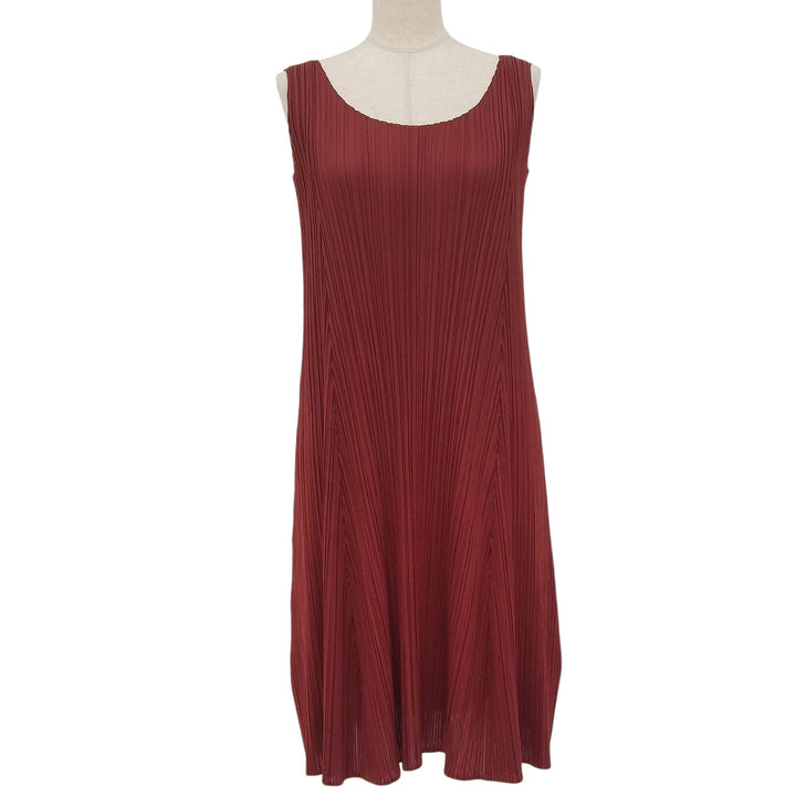 極美品▲PLEATS PLEASE プリーツプリーズ イッセイミヤケ PP31-JH130 ノースリーブ ワンピース ワインレッド 3 日本製 正規品 レディース