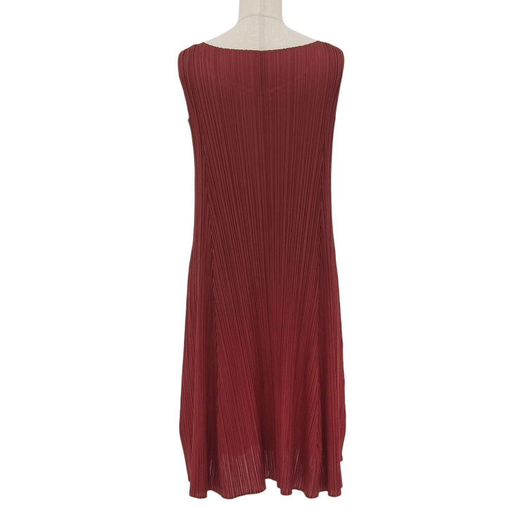 極美品▲PLEATS PLEASE プリーツプリーズ イッセイミヤケ PP31-JH130 ノースリーブ ワンピース ワインレッド 3 日本製 正規品 レディース