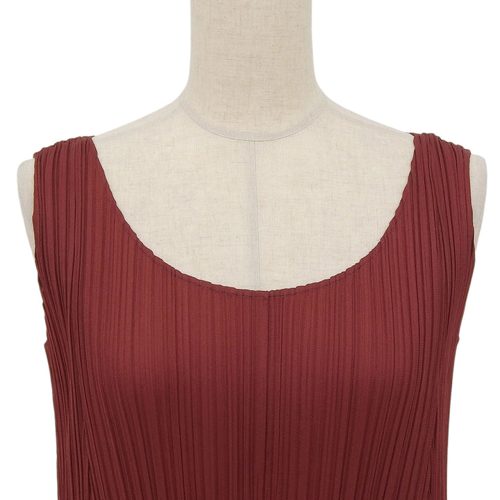 極美品▲PLEATS PLEASE プリーツプリーズ イッセイミヤケ PP31-JH130 ノースリーブ ワンピース ワインレッド 3 日本製 正規品 レディース