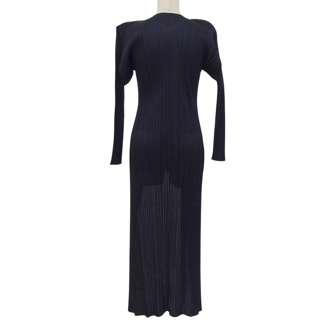 極美品▲PLEATS PLEASE プリーツプリーズ イッセイミヤケ PP05-JA001 ロング カーディガン ダークネイビー 2 日本製 正規品 レディース