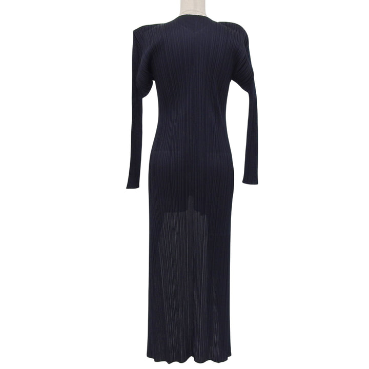 極美品▲PLEATS PLEASE プリーツプリーズ イッセイミヤケ PP05-JA001 ロング カーディガン ダークネイビー 2 日本製 正規品 レディース