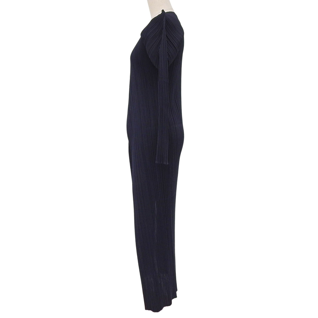 極美品▲PLEATS PLEASE プリーツプリーズ イッセイミヤケ PP05-JA001 ロング カーディガン ダークネイビー 2 日本製 正規品 レディース