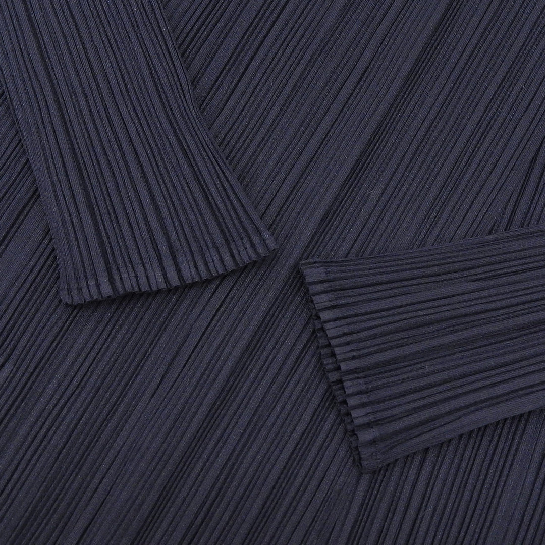 極美品▲PLEATS PLEASE プリーツプリーズ イッセイミヤケ PP05-JA001 ロング カーディガン ダークネイビー 2 日本製 正規品 レディース