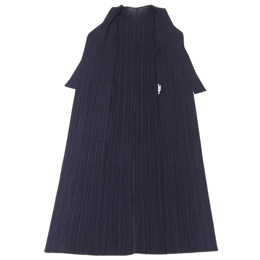 極美品▲PLEATS PLEASE プリーツプリーズ イッセイミヤケ PP05-JA001 ロング カーディガン ダークネイビー 2 日本製 正規品 レディース