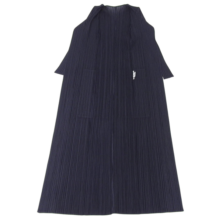 極美品▲PLEATS PLEASE プリーツプリーズ イッセイミヤケ PP05-JA001 ロング カーディガン ダークネイビー 2 日本製 正規品 レディース