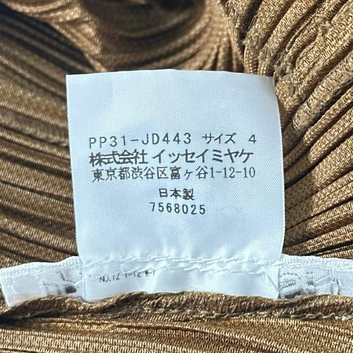 極美品▲PLEATS PLEASE プリーツプリーズ イッセイミヤケ PP31-JD443 ロゴボタン カーディガン ブラウン 4 日本製 正規品 レディース
