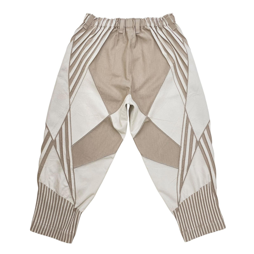 未使用品▲ISSEY MIYAKE イッセイミヤケ 2023SS AT31FF705 コットン ボーダー柄 幾何学的模様 パンツ ベージュ 2 日本製 正規品 メンズ