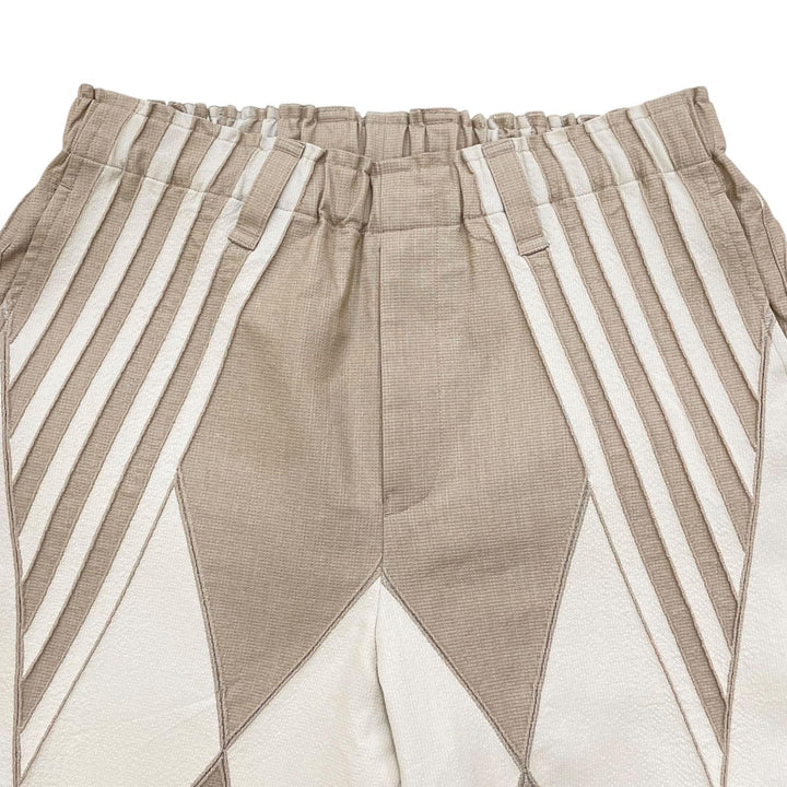 未使用品▲ISSEY MIYAKE イッセイミヤケ 2023SS AT31FF705 コットン ボーダー柄 幾何学的模様 パンツ ベージュ 2 日本製 正規品 メンズ
