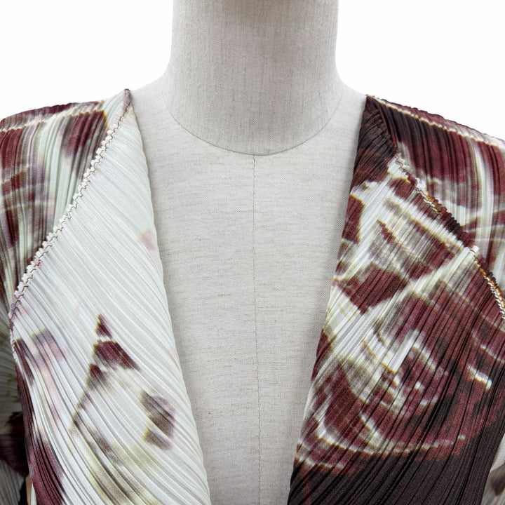 極美品▲PLEATS PLEASE プリーツプリーズ イッセイミヤケ PP41-JO666 総柄 オープンフロント カーディガン 3 日本製 正規品 レディース