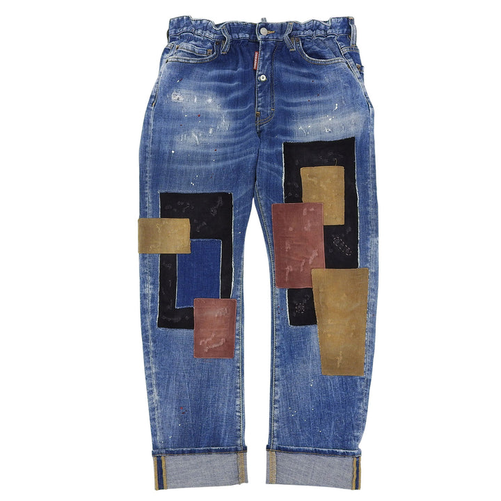 美品▲DSQUARED2 ディースクエアード 2024年製 S74LB1550 BIG BROTHER JEAN レザーロゴパッチ付 パッチワーク デニムパンツ 46 正規品