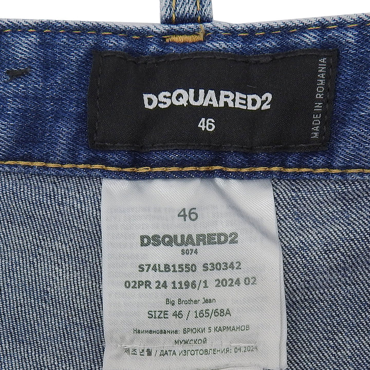 美品▲DSQUARED2 ディースクエアード 2024年製 S74LB1550 BIG BROTHER JEAN レザーロゴパッチ付 パッチワーク デニムパンツ 46 正規品