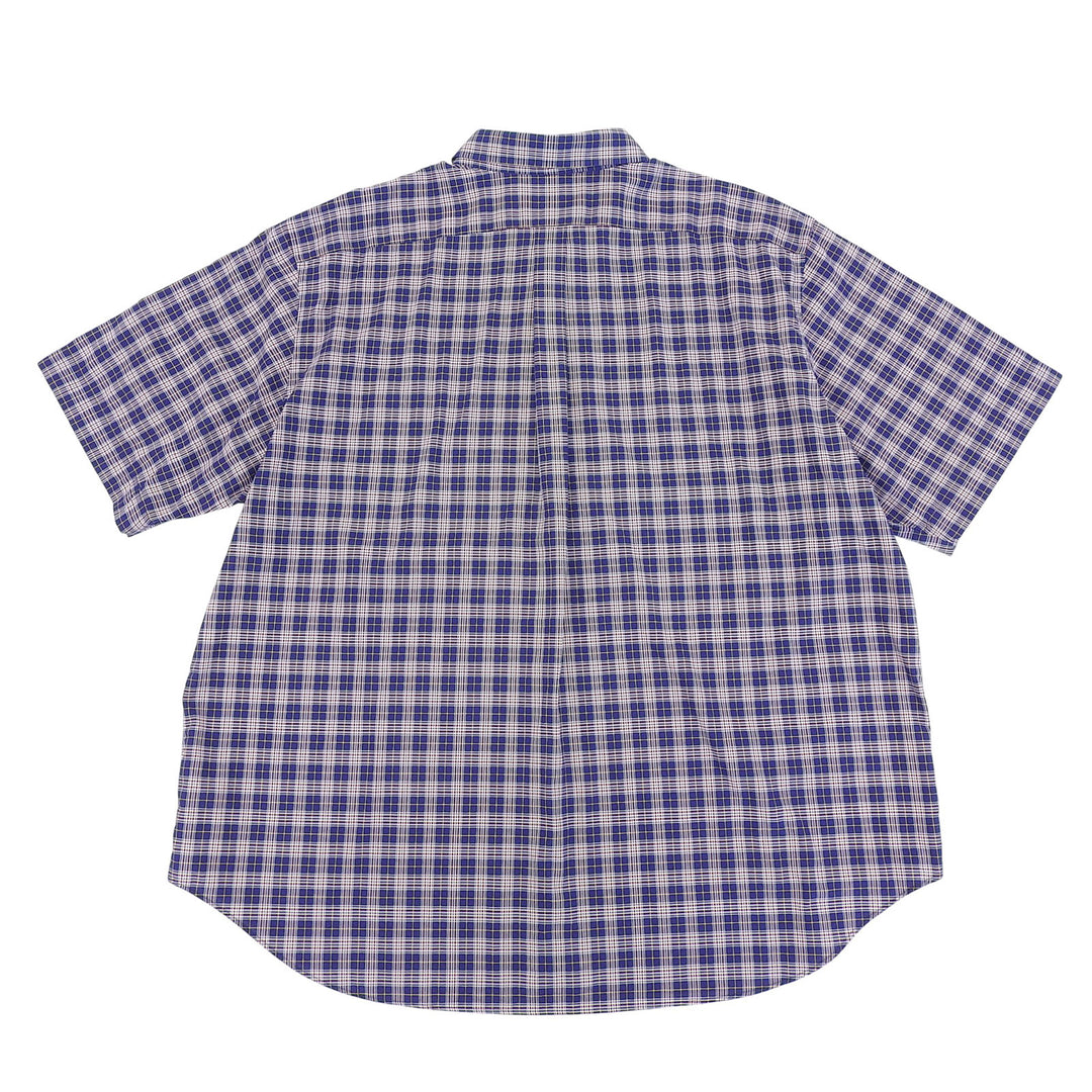 極美品▲GUCCI グッチ 557391 コットン100％ ミケーレ期 チェック柄 オーバーサイズシャツ 半袖シャツ ブルー マルチ 46 正規品 メンズ