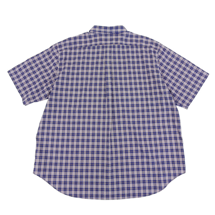 極美品▲GUCCI グッチ 557391 コットン100％ ミケーレ期 チェック柄 オーバーサイズシャツ 半袖シャツ ブルー マルチ 46 正規品 メンズ