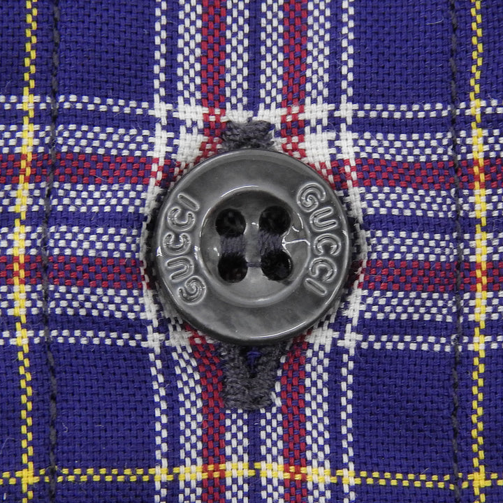 極美品▲GUCCI グッチ 557391 コットン100％ ミケーレ期 チェック柄 オーバーサイズシャツ 半袖シャツ ブルー マルチ 46 正規品 メンズ