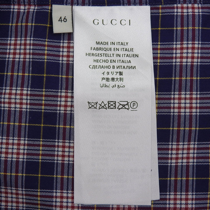 極美品▲GUCCI グッチ 557391 コットン100％ ミケーレ期 チェック柄 オーバーサイズシャツ 半袖シャツ ブルー マルチ 46 正規品 メンズ