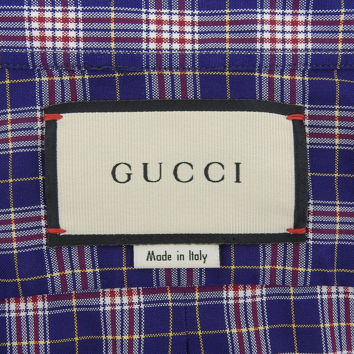 極美品▲GUCCI グッチ 557391 コットン100％ ミケーレ期 チェック柄 オーバーサイズシャツ 半袖シャツ ブルー マルチ 46 正規品 メンズ