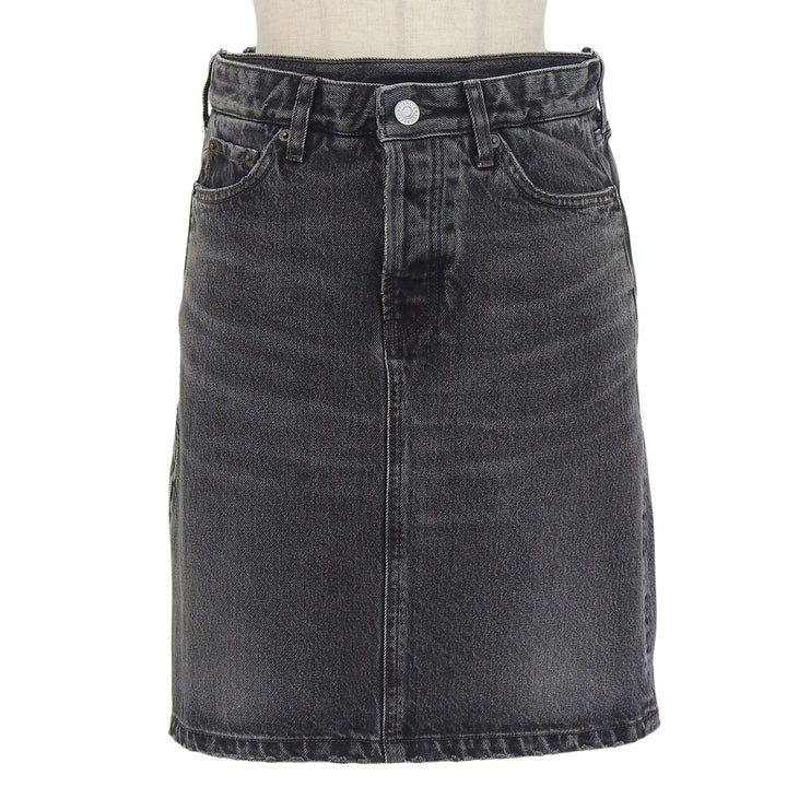 未使用品▲BALENCIAGA バレンシアガ 22SS 657637 コットン100％ レザーパッチ サイドジップ デニム スカート ブラック 34 日本製 正規品