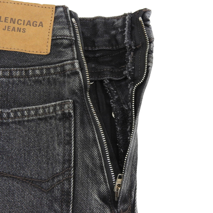 未使用品▲BALENCIAGA バレンシアガ 22SS 657637 コットン100％ レザーパッチ サイドジップ デニム スカート ブラック 34 日本製 正規品