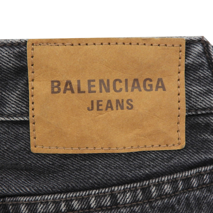 未使用品▲BALENCIAGA バレンシアガ 22SS 657637 コットン100％ レザーパッチ サイドジップ デニム スカート ブラック 34 日本製 正規品
