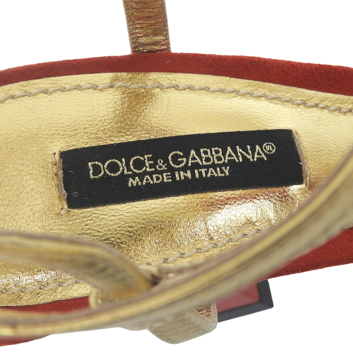 極美品▲DOLCE&amp;GABBANA ドルチェ＆ガッバーナ スカルプチャーヒール スウェードレザー使い パンプス レッド ゴールド 35.5 レディース