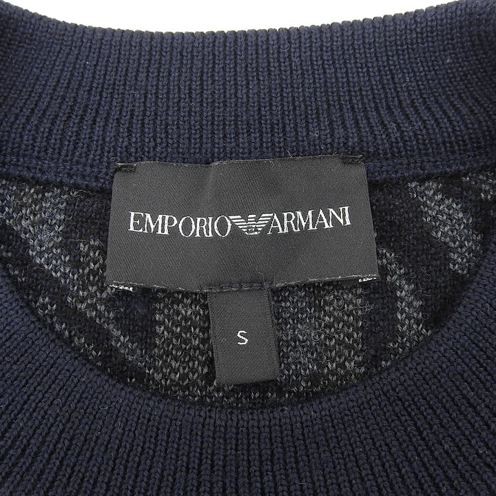 美品▲EMPORIO ARMANI エンポリオ アルマーニ 6H1MTT ウール ロゴデザイン 総柄 ニット セーター ネイビー ブラック S 正規品 メンズ