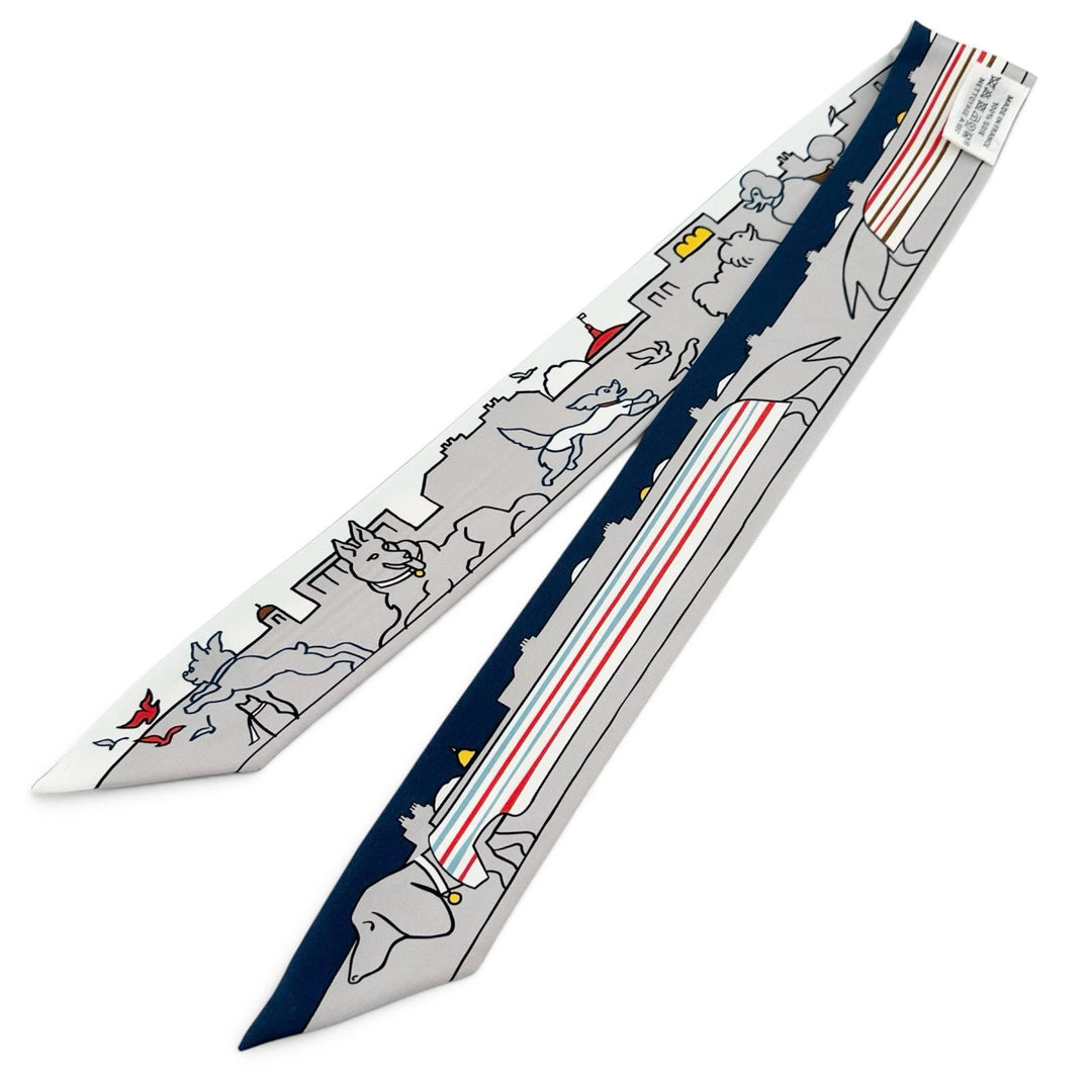 極美品▲HERMES エルメス Les Chiens Parisiens パリジャンの犬 シルク100％ ツイリー スカーフ フランス製 正規品 レディース 箱付き