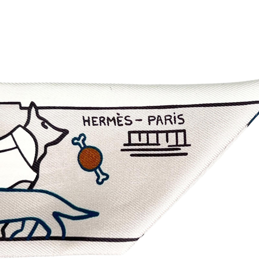 極美品▲HERMES エルメス Les Chiens Parisiens パリジャンの犬 シルク100％ ツイリー スカーフ フランス製 正規品 レディース 箱付き