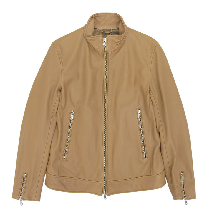 極美品▲TETE HOMME テットオム 羊革 裏地ペイズリー柄 ダブルジップ シングル ライダースジャケット ブラウン S 正規品 メンズ