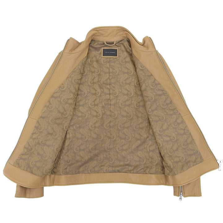 極美品▲TETE HOMME テットオム 羊革 裏地ペイズリー柄 ダブルジップ シングル ライダースジャケット ブラウン S 正規品 メンズ