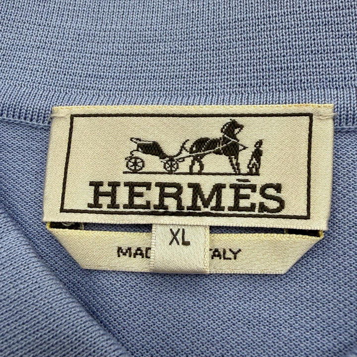 極美品▼HERMES エルメス コットン100% Hロゴ刺繍 胸ポケット ショートスリーブ 半袖ポロシャツ パープル XL イタリア製 メンズ