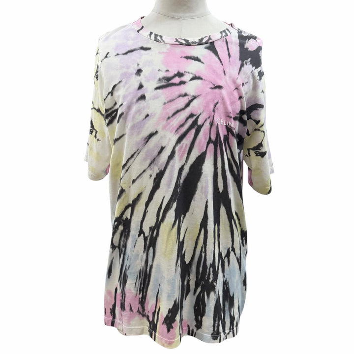 美品▼CELINE セリーヌ 23SS 2X59G649V タイダイ柄 ロゴプリント クルーネック ショートスリーブ 半袖Ｔシャツ マルチ L 正規品 メンズ