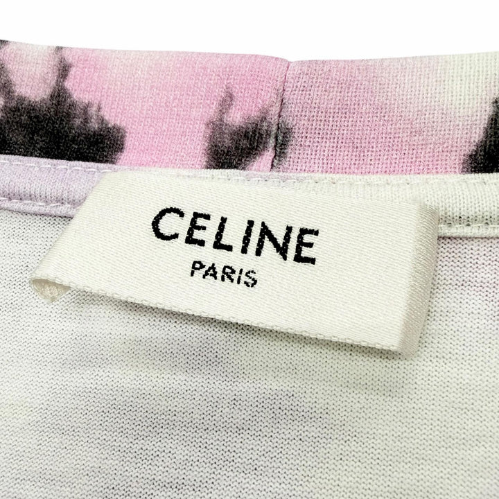 美品▼CELINE セリーヌ 23SS 2X59G649V タイダイ柄 ロゴプリント クルーネック ショートスリーブ 半袖Ｔシャツ マルチ L 正規品 メンズ