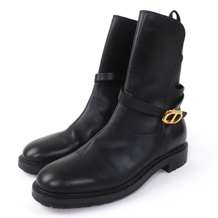 美品☆Christian Dior クリスチャンディオール EMPREINTE レザー ショートブーツ ブラック ゴールド金具 38 イタリア製 レディース