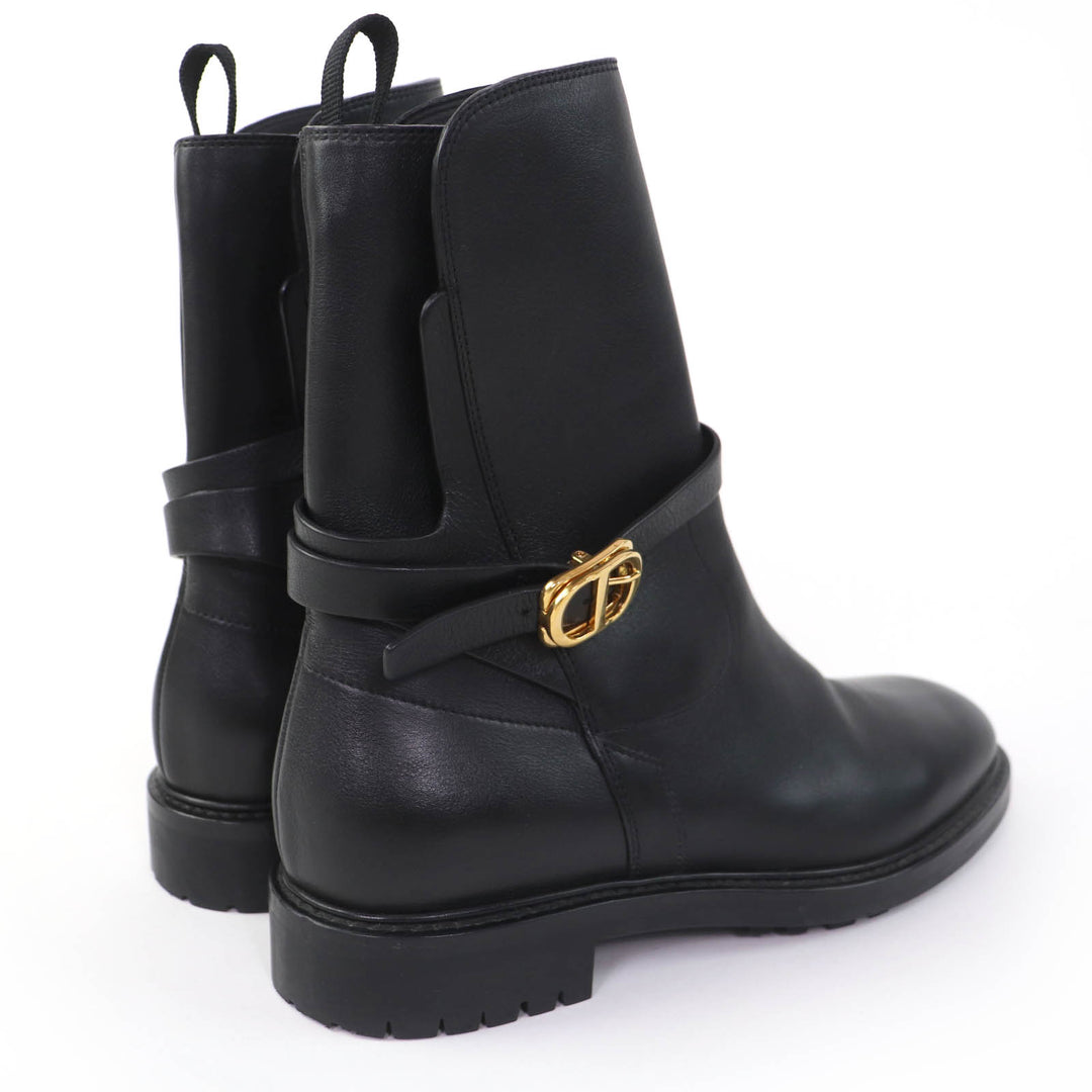 美品☆Christian Dior クリスチャンディオール EMPREINTE レザー ショートブーツ ブラック ゴールド金具 38 イタリア製 レディース