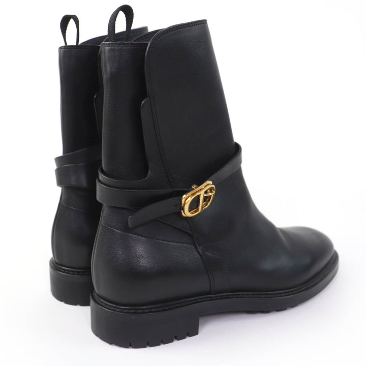 美品☆Christian Dior クリスチャンディオール EMPREINTE レザー ショートブーツ ブラック ゴールド金具 38 イタリア製 レディース